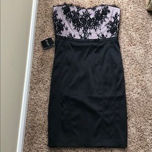 White House Black Market Strapless Black Dress with Light Pink Lace Bodice